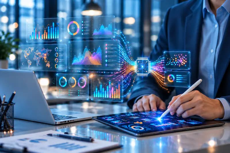 A business professional using AI-powered analytics tools